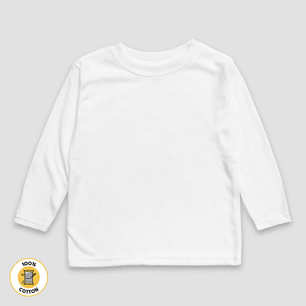 Toddler & Kids Long Sleeve Shirt – White – Premium 100% Cotton