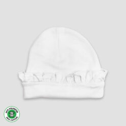 Baby Beanie With Ruffles – Polyester Cotton Blend White - LG3037W - The Laughing Giraffe®