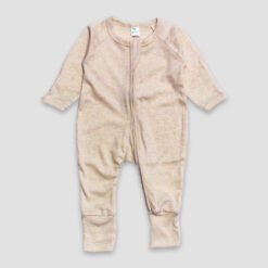 Baby Pajamas With Fold Over Mittens, Fold Over Footies – Polyester Cotton Blend Oatmeal - LG3477O - The Laughing Giraffe®