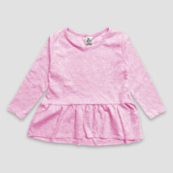 Toddler & Kids Long Sleeve Peplum Top – Polyester Cotton Blend Cotton Candy - LG3588C - The Laughing Giraffe®