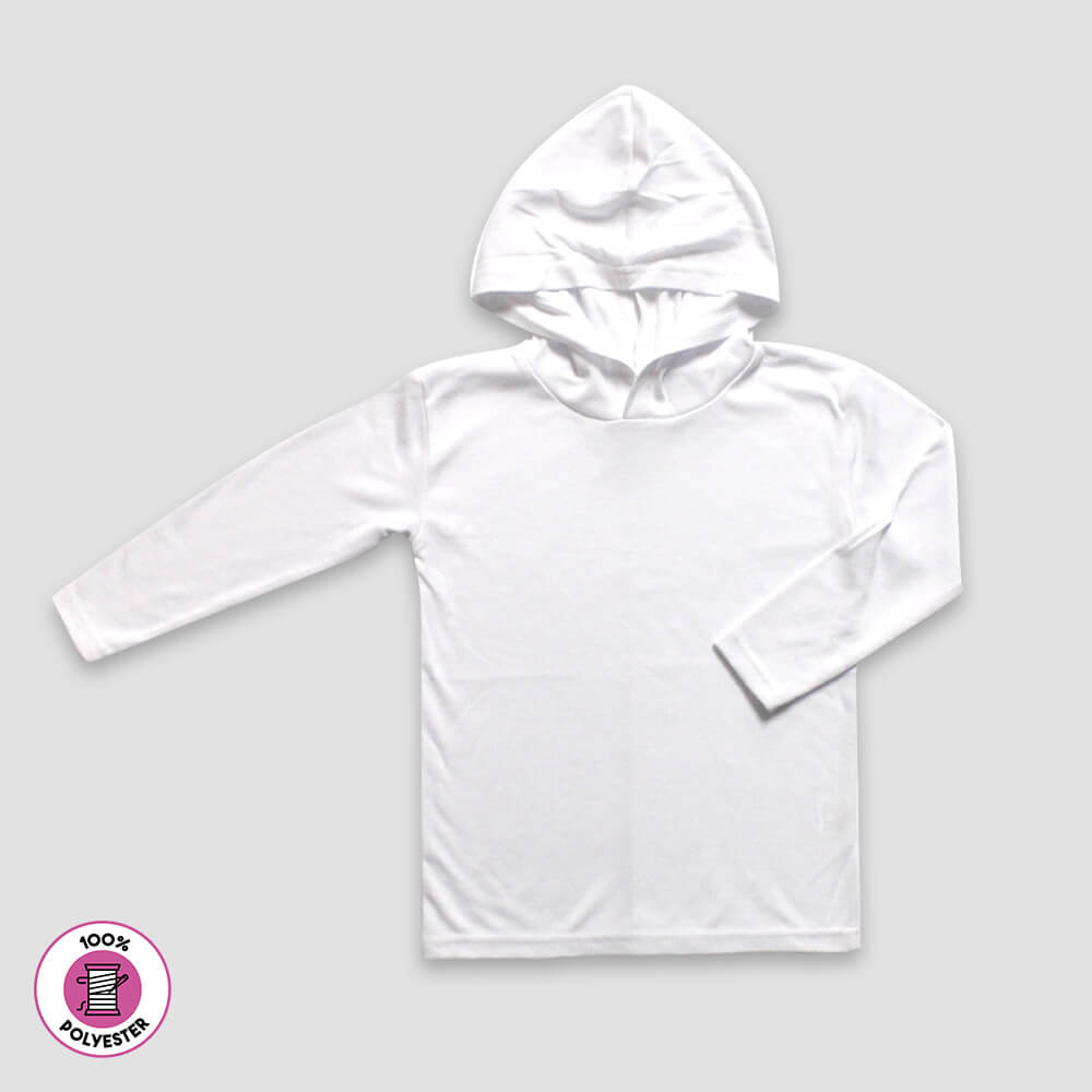 Baby Long Sleeve Pullover Hoodie Tee – White – 100% Polyester