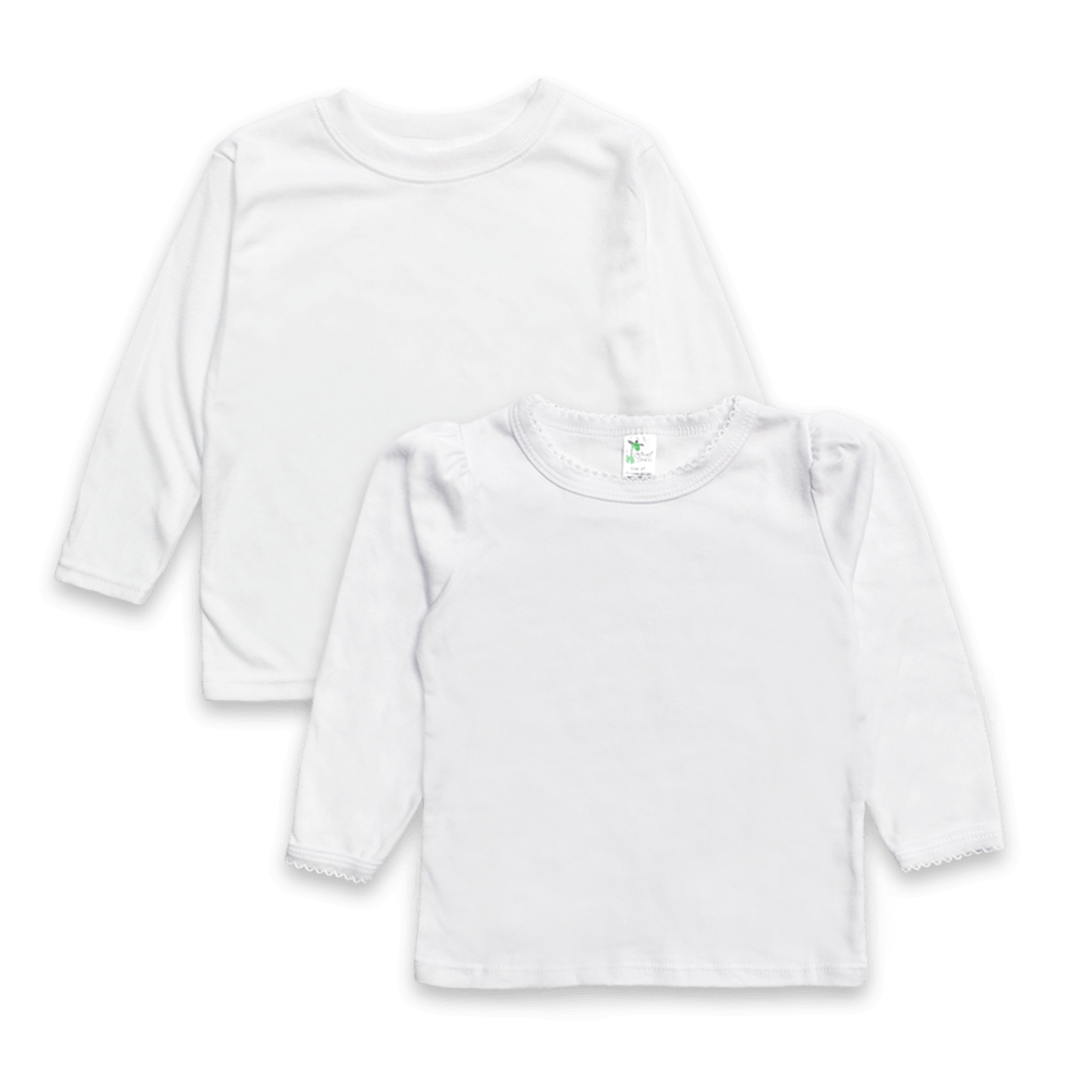 Toddler & Kids Long Sleeve Ruffle T-Shirts - White - Polycotton