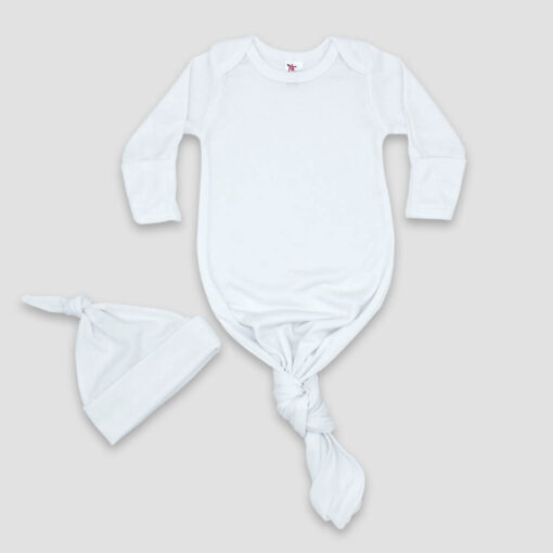 Baby Knotted Gown and Beanie Set White - Polyester Cotton Blend - LGS4821W - The Laughing Giraffe®