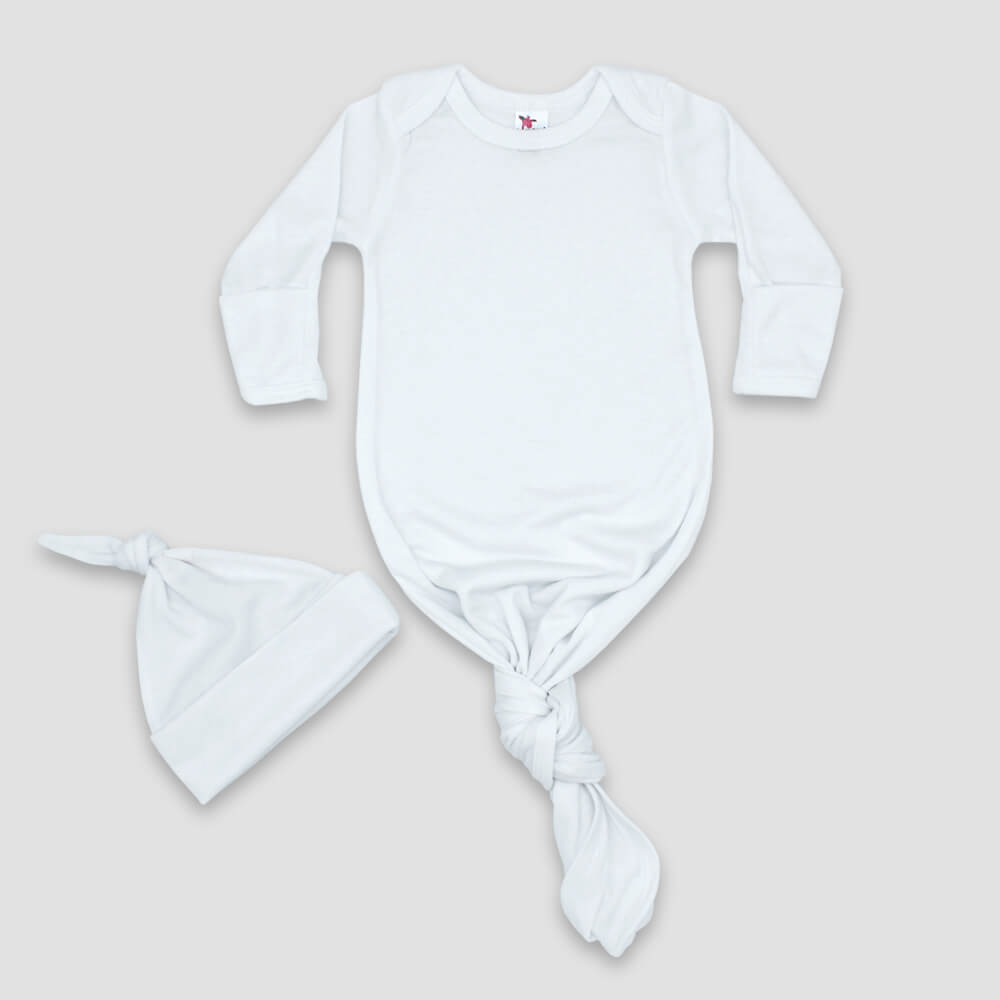 Knotted Baby Gown and Hat Set — White — 100% Polyester | KIDSBLANKS BY ZOE