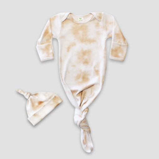 Baby Knotted Gown and Beanie Set Latte - Polyester Cotton Blend - LGS3821LT - The Laughing Giraffe®
