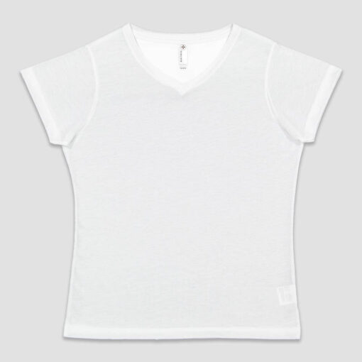 1507 Sublivie LAT Apparel - Black Ladies V-Neck Sublimation Tee - White