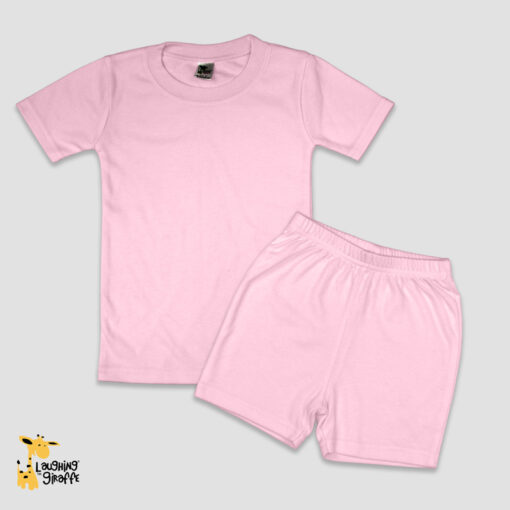 Pink Short Sleeve T-Shirt and Shorts Set - Polyester-Cotton Blend