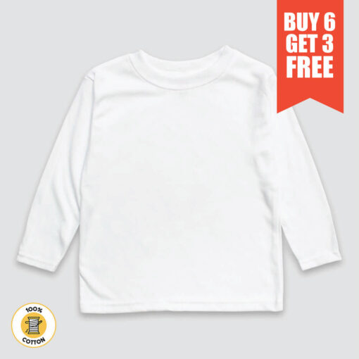 Toddler Long Sleeve T-Shirts - White - Premium 100% Cotton